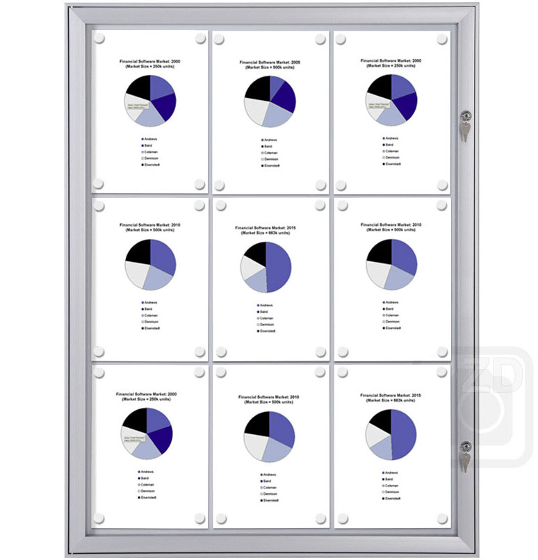 9 Page Bulletin Board Premium enclosed and lockable indoor