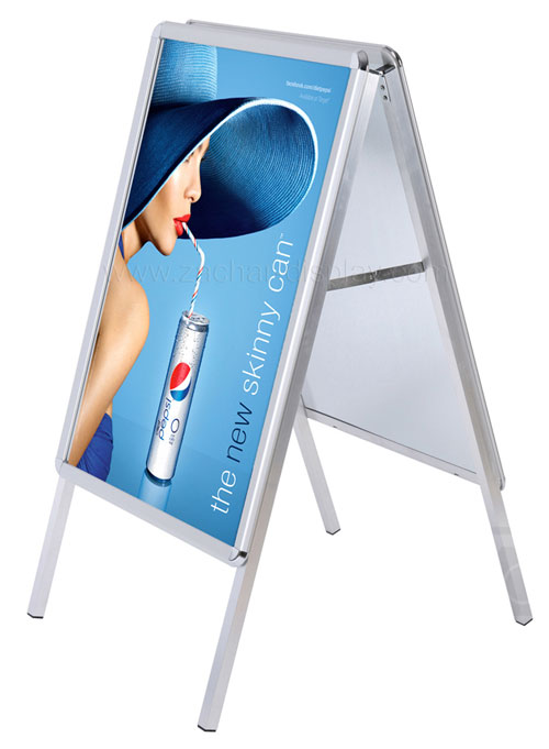 A Board Classic - a very effective sidewalk sign stand. Strong double sided poster display with aluminum snap frames.