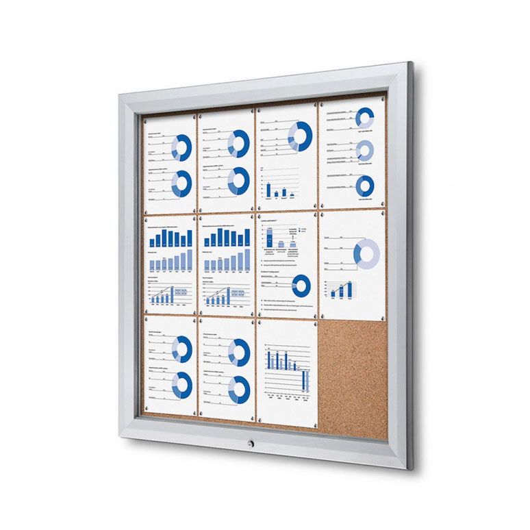 Outdoor Bulletin Board with cork board. Enclosed and locking. Fits 12 pages.