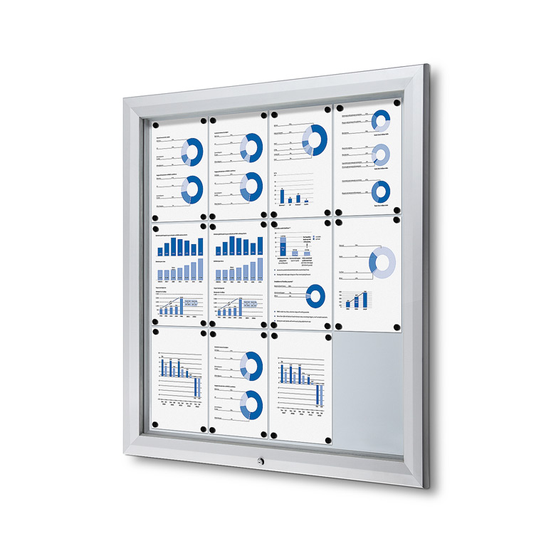 Outdoor Bulletin Board with magnetic board. Enclosed and locking. Fits 12 pages.