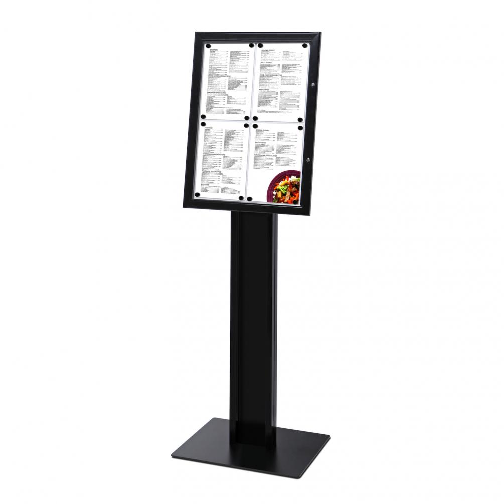 Menu Stand with 4 page Board in black finish