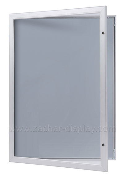 Open door image of the lockable poster frame.