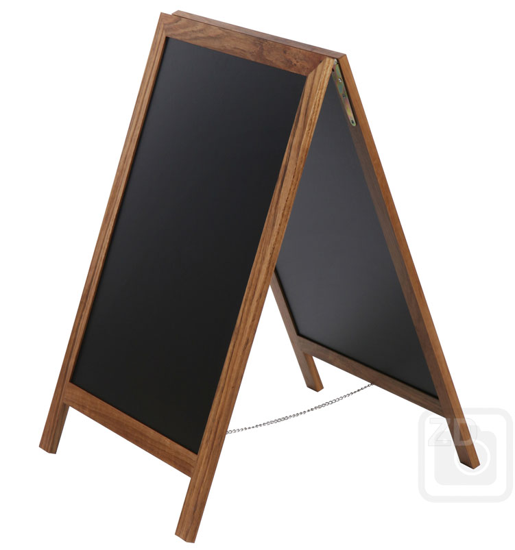 A Board - Chalkboard - a very effective sidewalk sign stand. High quality teak hardwood sandwich board with chalkboards.