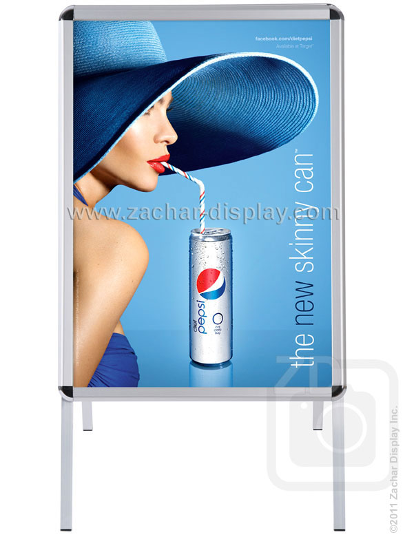 A Board Classic - a very effective sidewalk sign. Strong double sided poster display with aluminum snap frames. Front view.