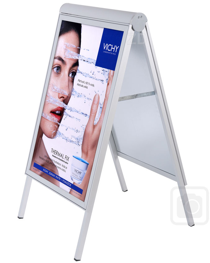 A Board Compasso - a very effective sidewalk sign stand. Premium double sided poster display with aluminum snap frames.