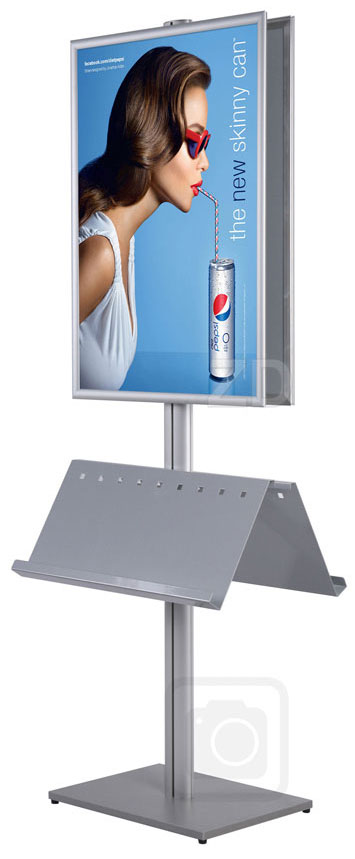  Sign Stand - Info Pole Large double sided - Innovative display stand with snap frames and brochure shelves.